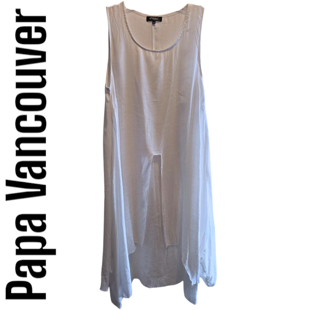 Papa Vancouver White Crepe Sleeveless Layered Midi Dress Size Medium